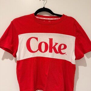 Coca-Cola Red & White Cropped T-Shirt | Retro Coke Logo | S